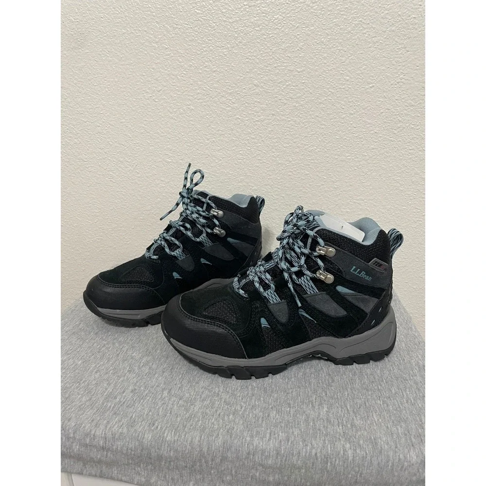 LL Bean Trail Model Hiker Waterproof Kids 5 Black Silver Blue NWT 286156